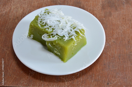 green coconut sweet pudding on dish