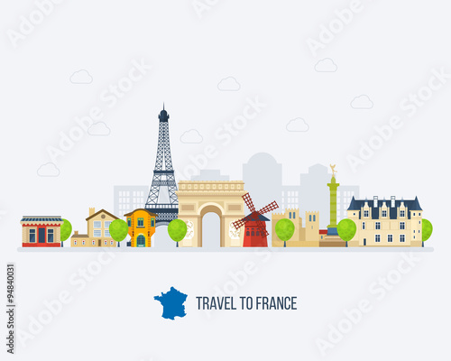 Canvas Print French Landmarks.. Eiffel tower, Notre Dame in Paris, France
