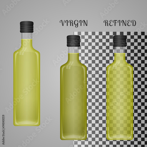 Realistic Olive Oil Bottle Mockup With Transparent Glass And Liq