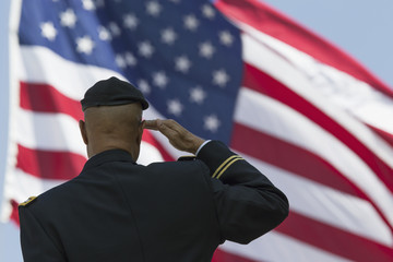Ret. Milton S. Herring saluting U.S. flag, Los Angeles National Cemetery Annual Memorial Event, May 26, 2014, California, USA, 05.26.2014