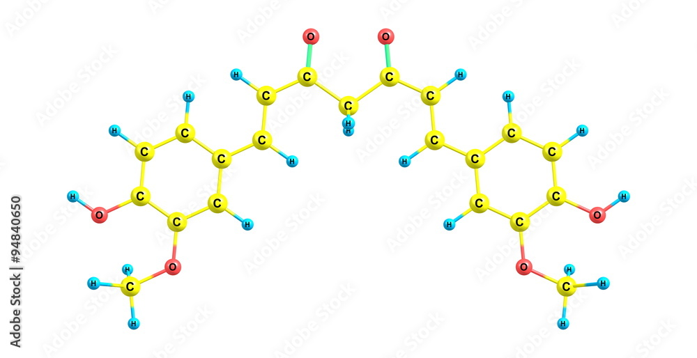 Curcumin molecular structure on white background Curcumin molecular structure on white background