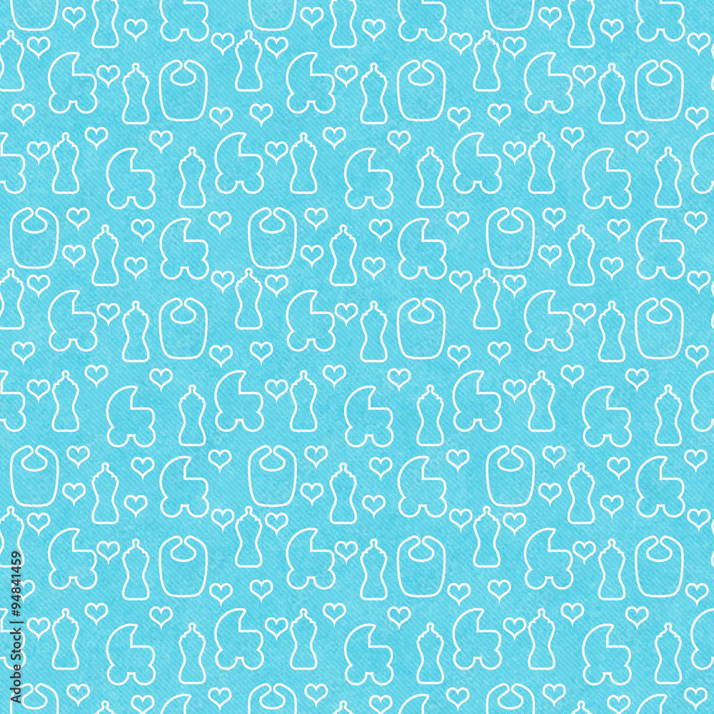 Teal and White Baby Tile Pattern Repeat Background