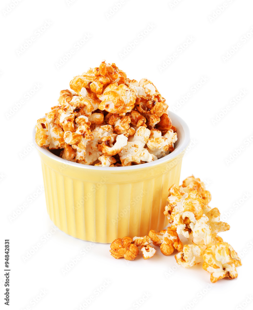 Sweet caramel popcorn isolated on white background Sweet caramel popcorn isolated on white background