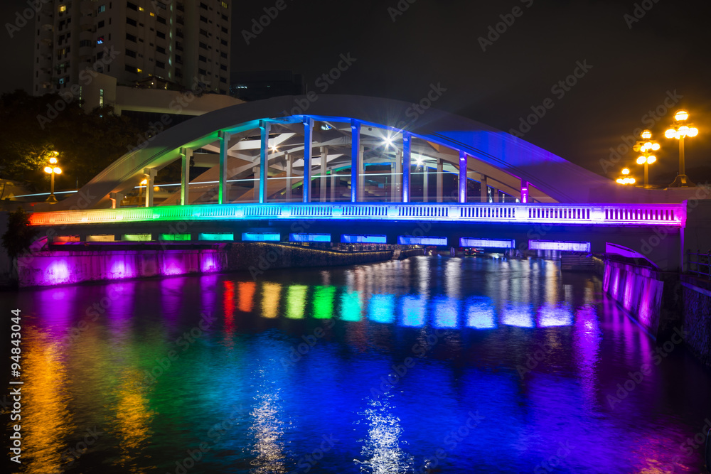 BOAT QUAY, SINGAPORE OCTOBER 12, 2015: colorful of Elgin Bridge