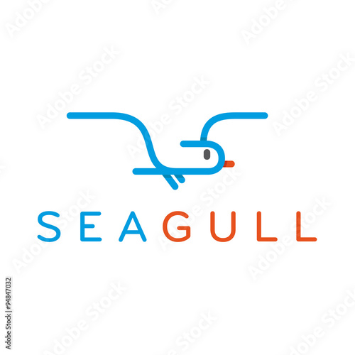 Seagull logo in one line outline, flash style trend vector icon flat