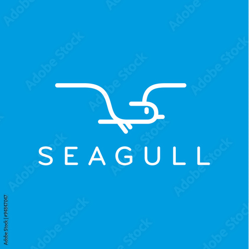 Seagull logo in one line outline, flash style trend vector icon flat