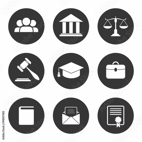 Set of black Law and Justice Icons.