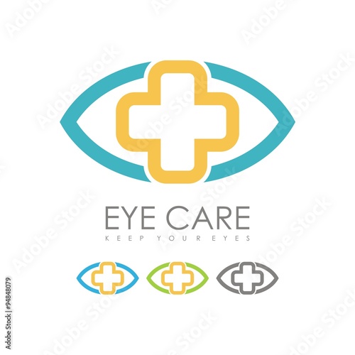 Eye Care Cross Hospital Logo Design. Line Symbol for Medical Center of Vision Correction. Eye with Medical Cross. Creative Vector element	