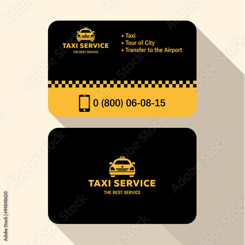 Business card taxi driver, flat modern trendy style yellow and black plastic credit