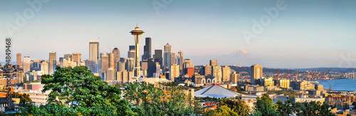 Obraz na płótnie Seattle skyline panorama at sunset, Washington State, USA w salonie