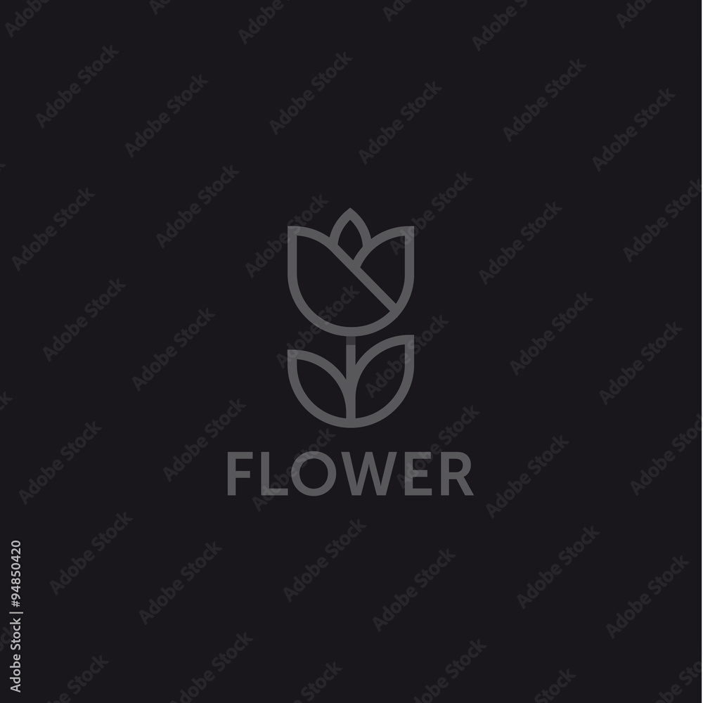 Fototapeta premium outline Logo contour one line Simple design pattern floral monogram, elegant , vector illustration flat style