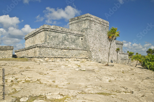 Mayan ruins of Ruinas de Tulum  Tulum Ruins  in Quintana Roo  Yucatan Peninsula  Mexico. El Castillo is pictured in the background.