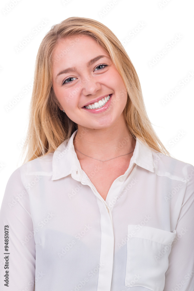 portrait of attractive caucasian smiling woman portrait of attractive caucasian smiling woman