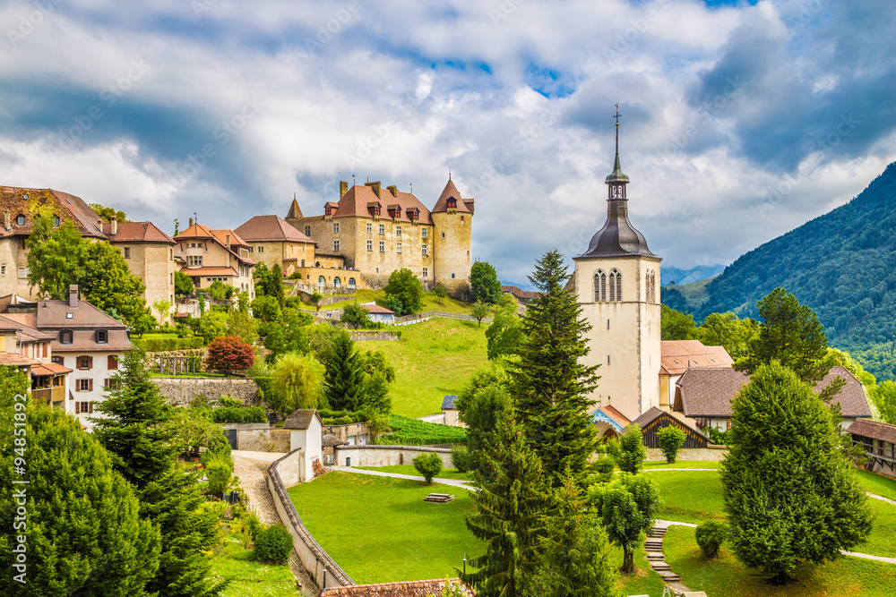 Medieval town of Gruyeres, Fribourg, Switzerland