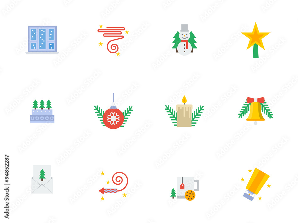 Christmas events symbols flat color icons