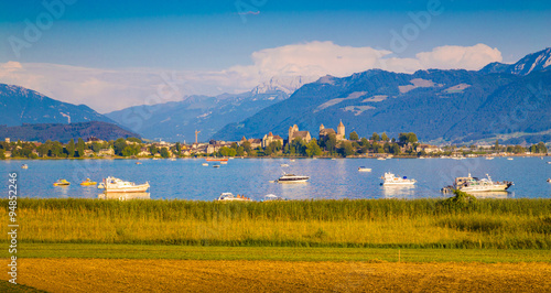 Historic town of Rapperswil with Zürichsee at sunset, canton of St. Gallen, Switzerland © JFL Photography