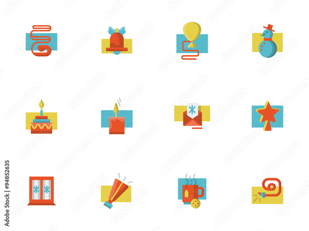 Christmas symbols flat color set Christmas symbols flat color set