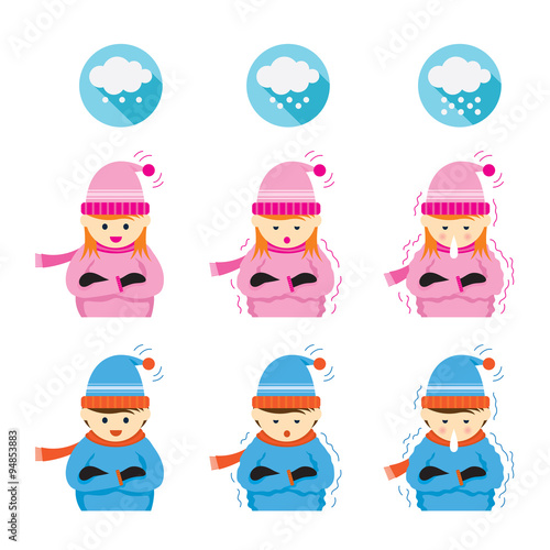Boy and Girl Freezing and Cold, Winter Season, Snowing