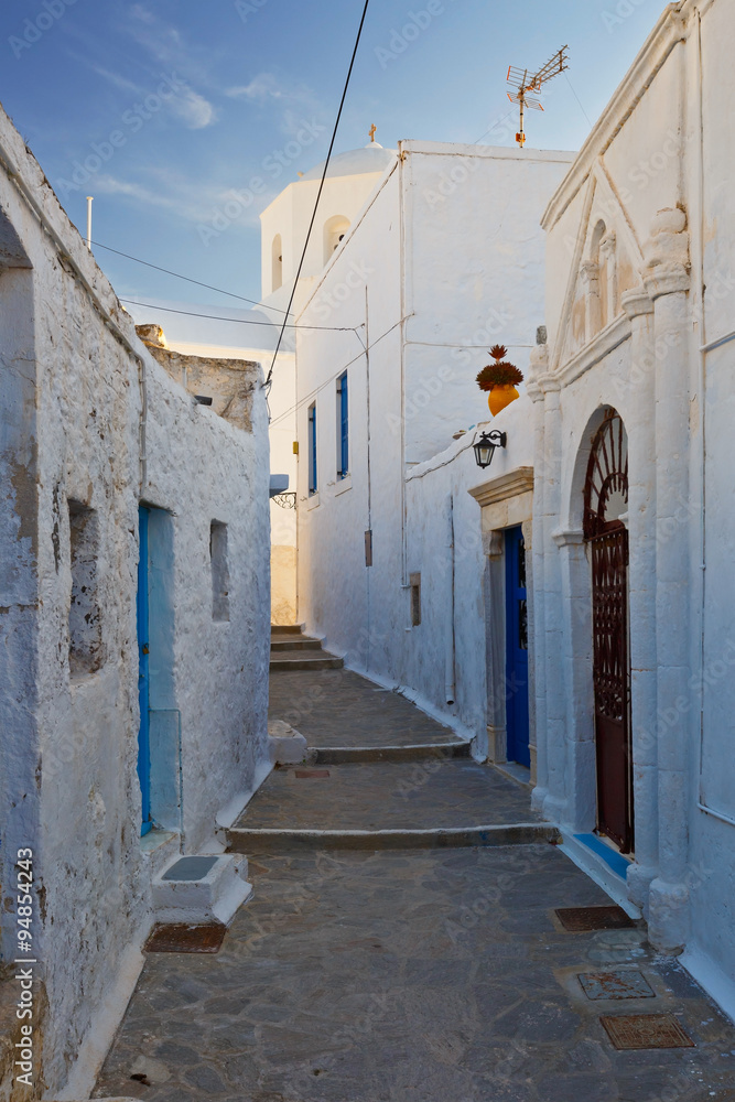 Street in Plaka village, the capital of Milos island in Greece.