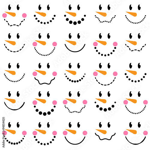 Vector Collection of Cute Snowman Faces