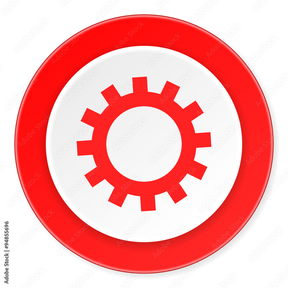 gear red circle 3d modern design flat icon on white background