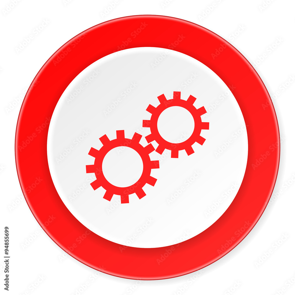 gear red circle 3d modern design flat icon on white background gear red circle 3d modern design flat icon on white background