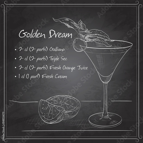 Alcoholic Cocktail Golden dream on black board