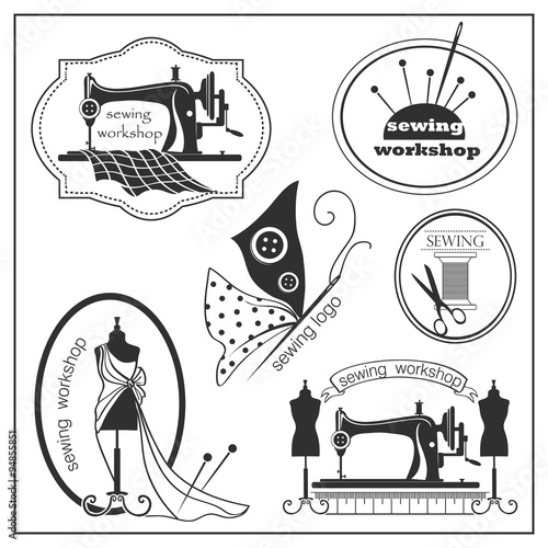 Sketch sewing lable and logotype in vintage style