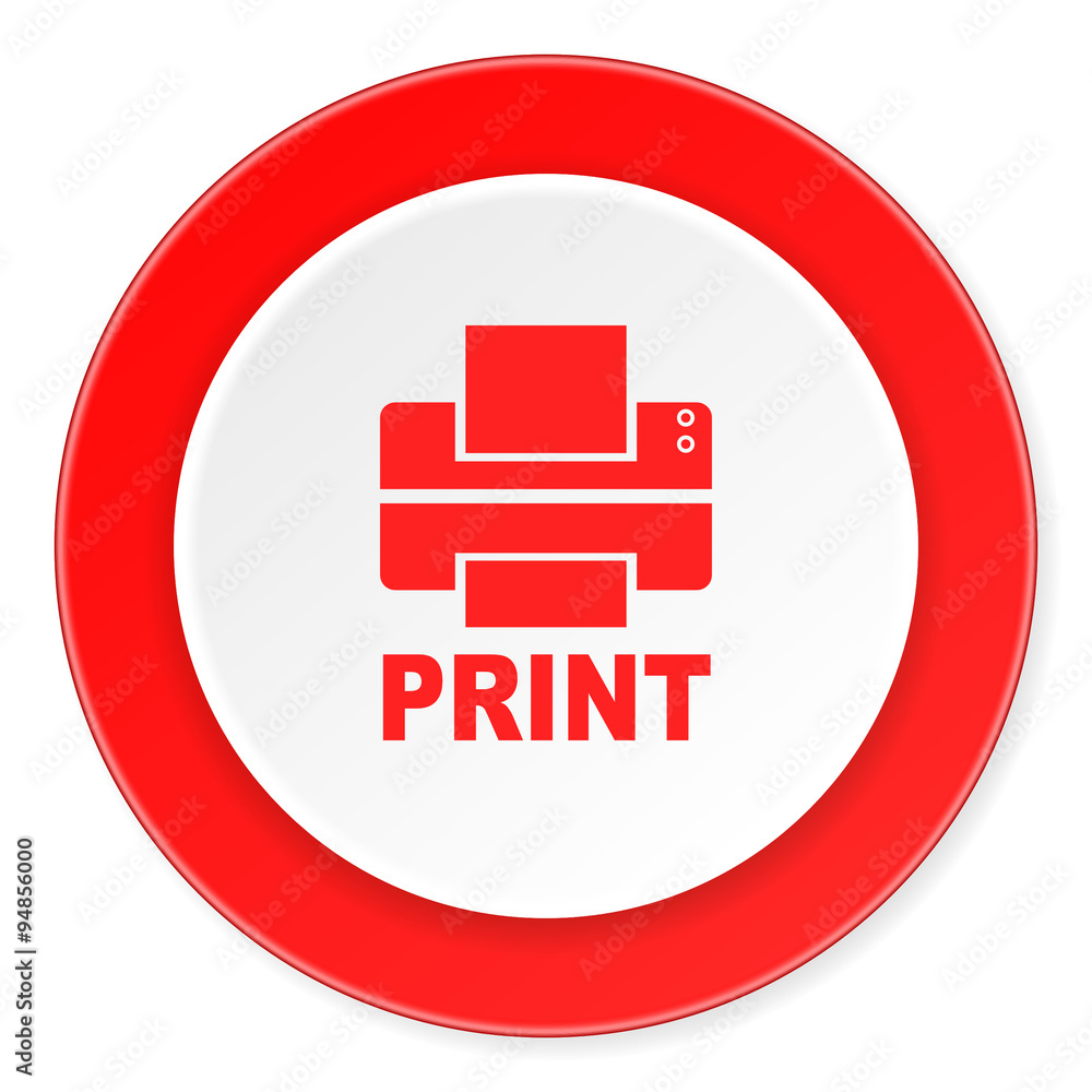 printer red circle 3d modern design flat icon on white background printer red circle 3d modern design flat icon on white background
