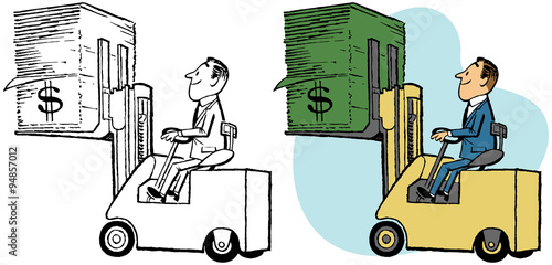 Man with forklift of money