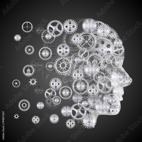 Head of gears on a black background