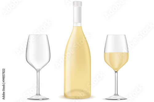 Bottle of white wine with a glass. 