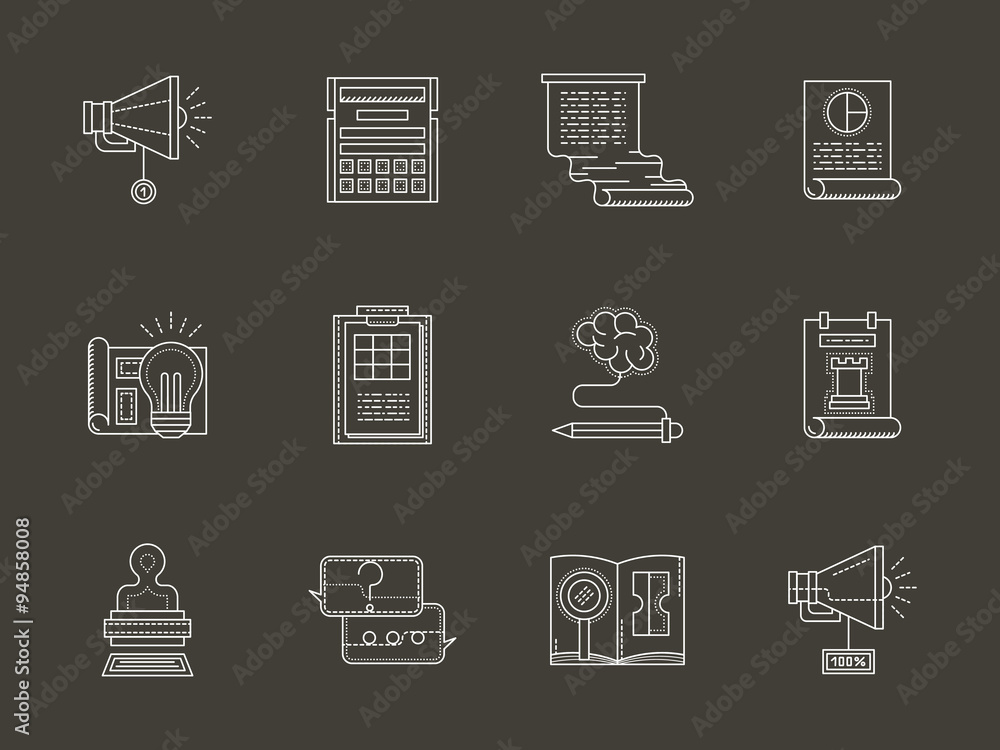 Web development flat white line vector icons
