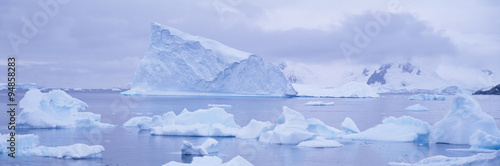 Panoramic view of glaciers and icebergs in Paradise Harbor, Antarctica © spiritofamerica