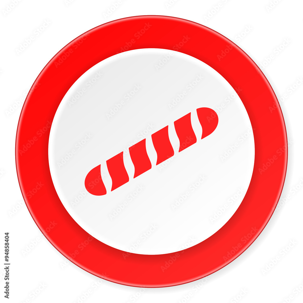 baguette red circle 3d modern design flat icon on white background baguette red circle 3d modern design flat icon on white background