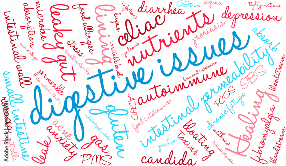 Digestive Issues word cloud on a white background. Digestive Issues word cloud on a white background.