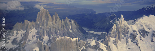 Panoramic aerial view at 3400 meters of Mount Fitzroy, Cerro Torre Range and Andes Mountains, Patagonia, Argentina © spiritofamerica