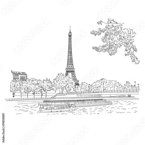 Fototapeta Naklejka Na Ścianę i Meble -  Paris. Vintage vector city sketching for your design