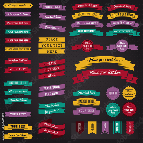 Collection of vector vintage labels, badges and ribbons in retro style