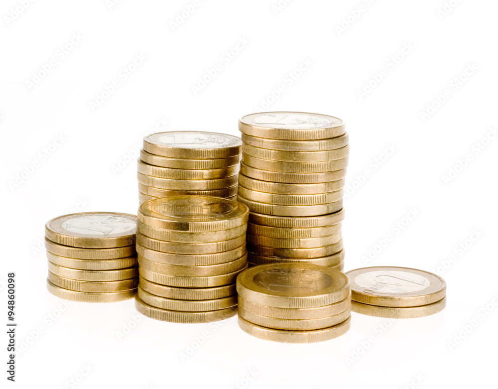 One euro coin stack isolated on white background One euro coin stack isolated on white background