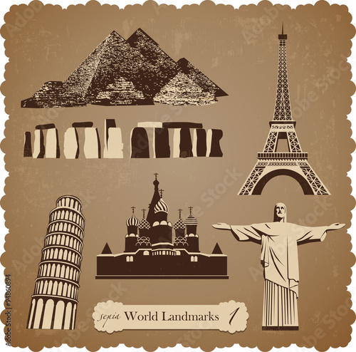 Travel icon set1, sepia vector silhouettes