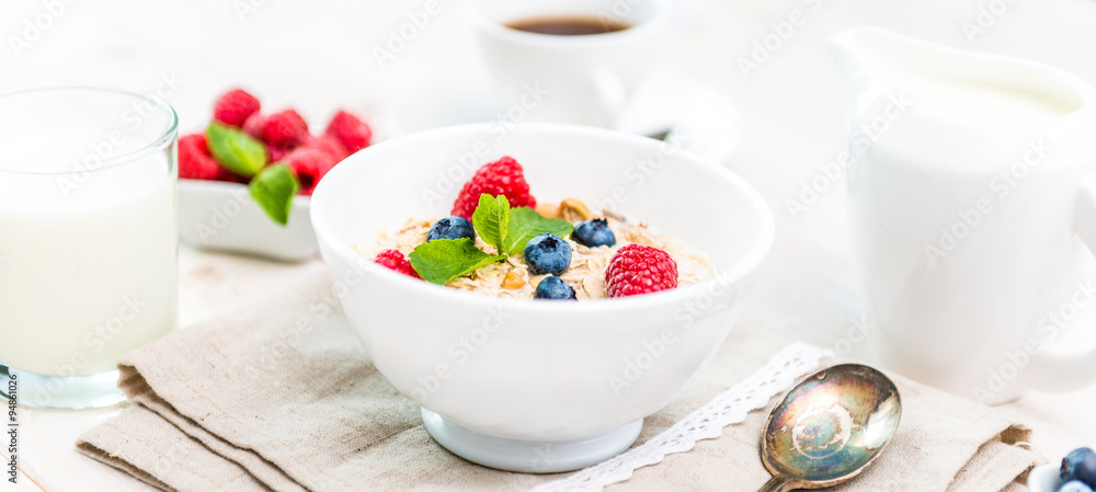 delicious breakfast with muesli delicious breakfast with muesli