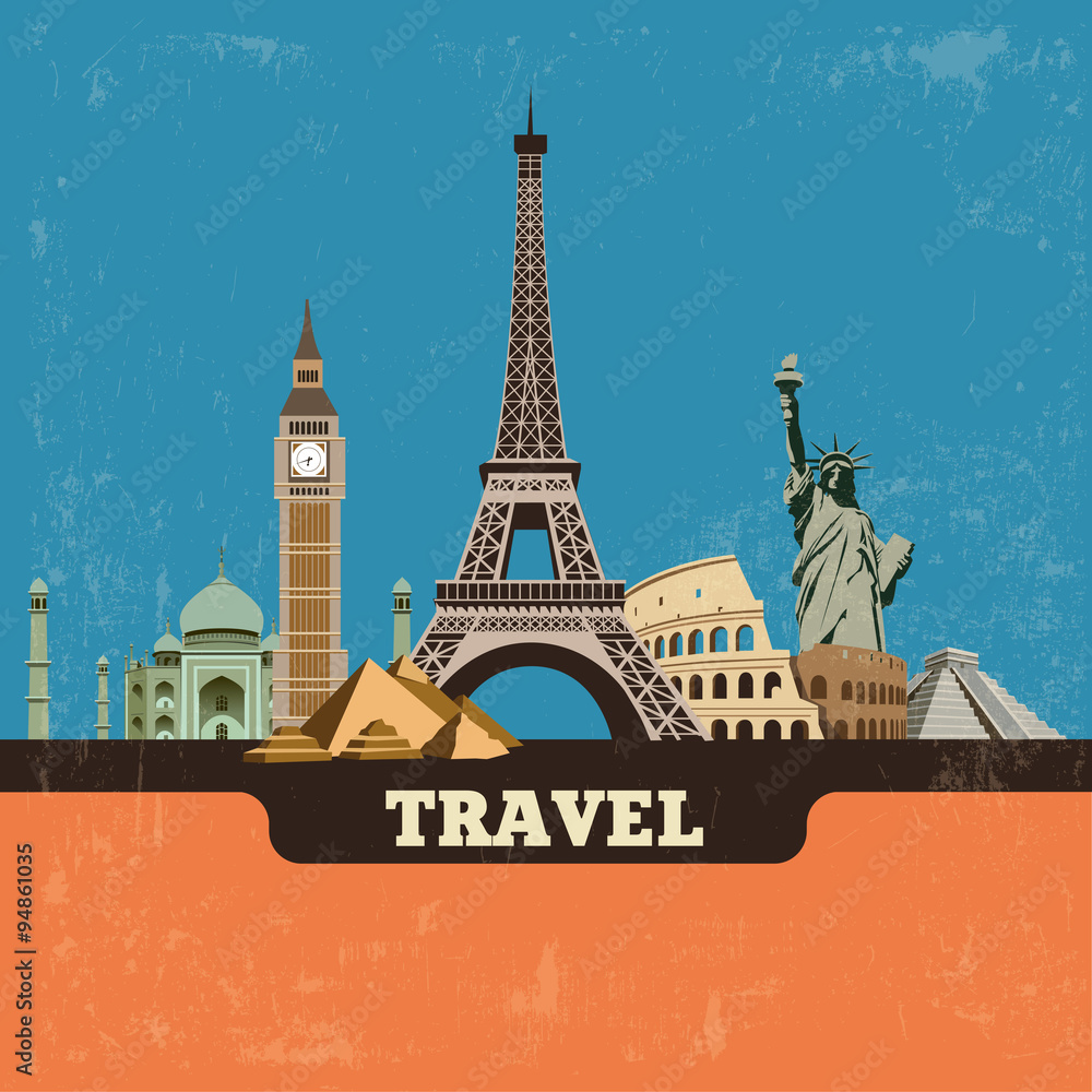 Travel world landmark vector background