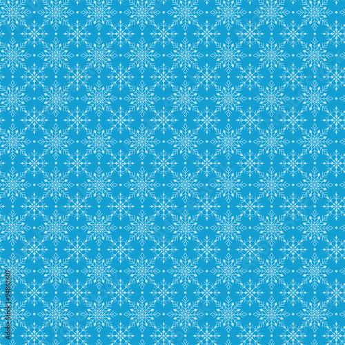 Seamless Winter Snow Flakes Background Pattern in Blue Color. Continuous Vector Illustration 