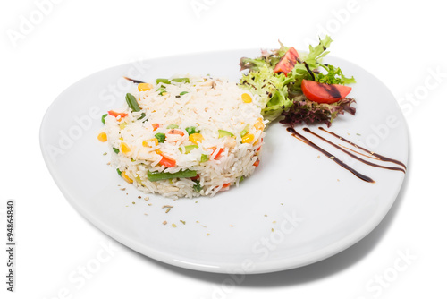 Long white rice with vegetables.