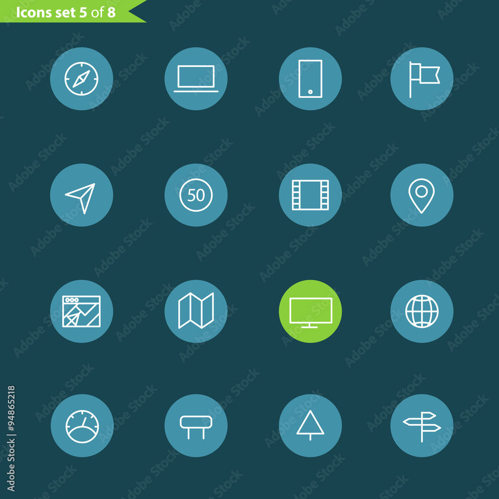 Different line style icons collection. Mobile or web application Different line style icons collection. Mobile or web application