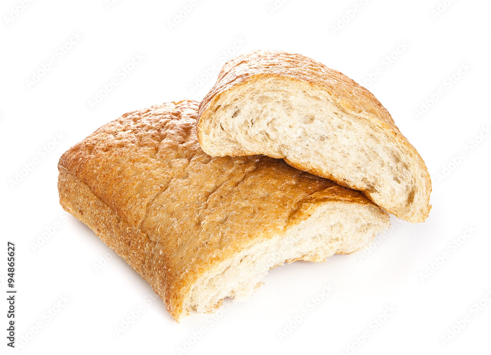 Ciabatta, Italian bread isolated on white background