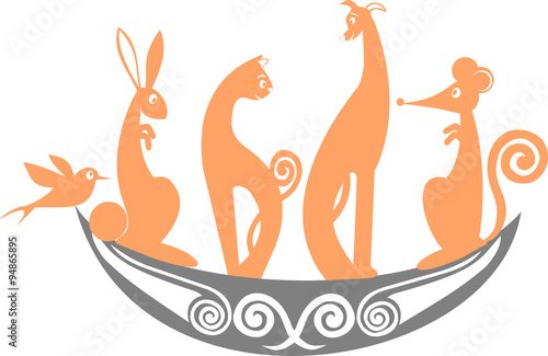 chien, chat, lapin, souris et oiseau sur une arche