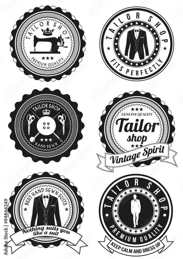 Set of black round badges for tailor shops.