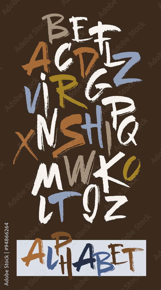 Hand drawn alphabet in retro style. ABC for your design. Letters of the alphabet written with a brush. Dark background Hand drawn alphabet in retro style. ABC for your design. Letters of the alphabet written with a brush. Dark background